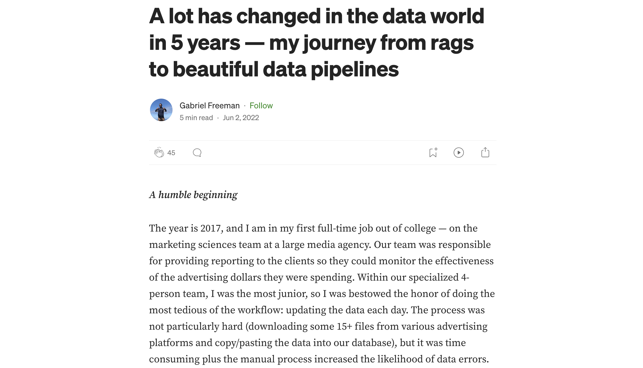 A lot has changed in the data world in 5 years — my journey from rags to beautiful data pipelines